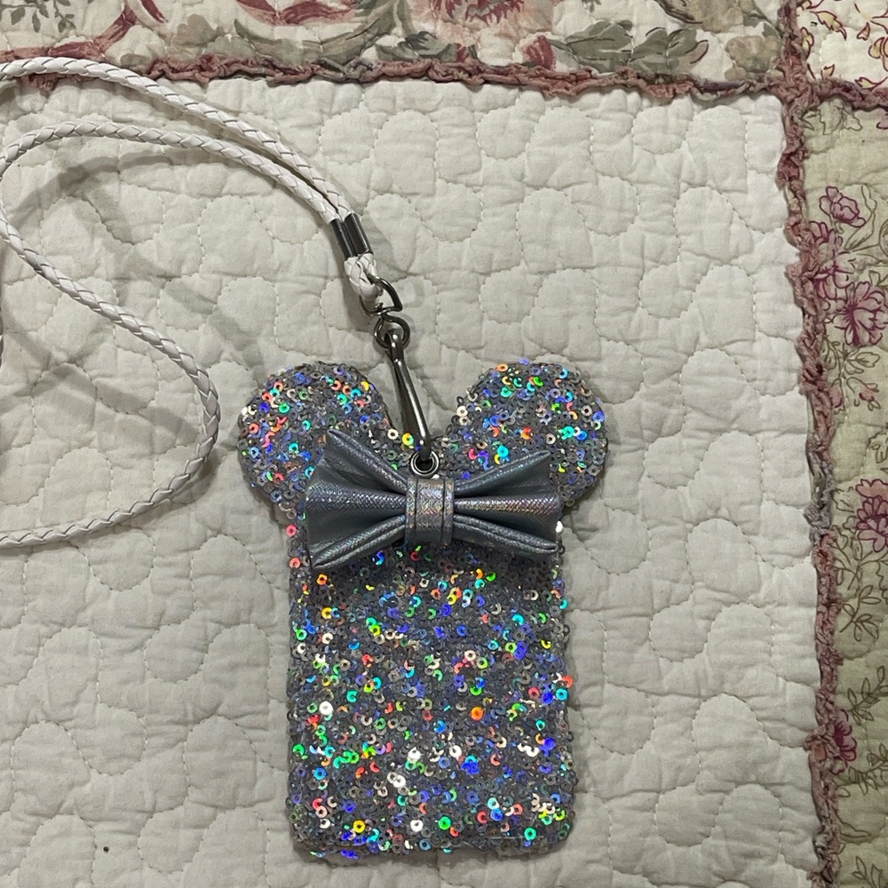 Disney Parks Loungefly Minnie Mouse Silver Holographic Sequin Lanyard